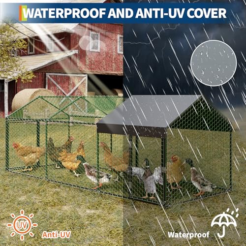 Metal Chicken Coop with Waterproof and Anti-UV Cover, 120" x40" x40" Chicken Run with 3 Doors, Outdoor Chicken Coop for Yard, Walk in Poultry Cage for Rabbit Duck Goose, Black
