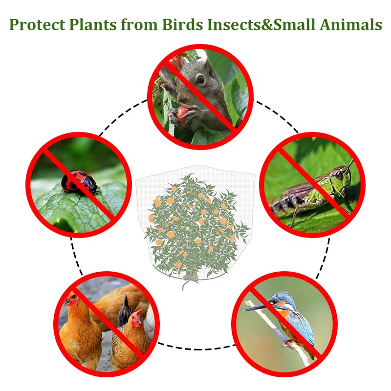 Agfabric Bird Netting 120" Hx120 W Garden Netting Insect Pest Barrier,Plant Cover Fruit Tree Netting Mesh Protection Bag with Zipper,White - size: 120"x120"