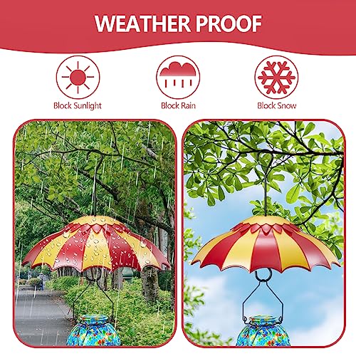 Beserie Hummingbird Feeder Umbrella Cover 14" with Ant Moat Big RedYellow | Dome Shade Weather Rain Guard, Hanging Squirrel Baffle for Bird feeders, Anti Sun/Snow/Ants Keep Nectar/Seed Fresh 3 Hooks - color: Red