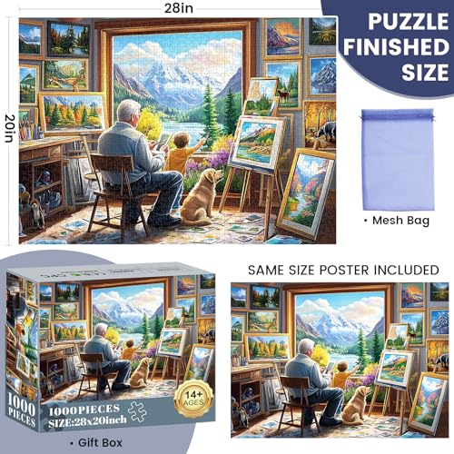 Puzzles for Adults 1000 Pieces,Painting Room Jigsaw Puzzles 1000 Pieces | Grandfather Grandson Puzzle for Adults Unique 1000 Piece Scenery Puzzles Fun Relax Puzzle Challenging Family Game Gift - style: Painting