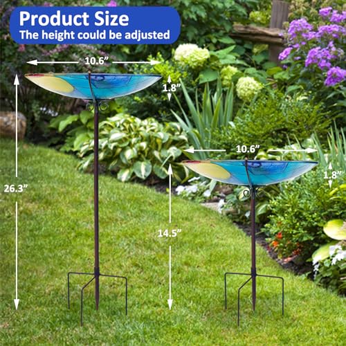 Glass Bird Bath for Outdoor, Birdbath Garden Décorations-Hummingbird Blue | Bird Bath, Birdbaths for Outside Bird Feeders with Metal Stake, Hummingbird Standing Small Bird Baths Bowl - color: Standing Hummingbird Blue