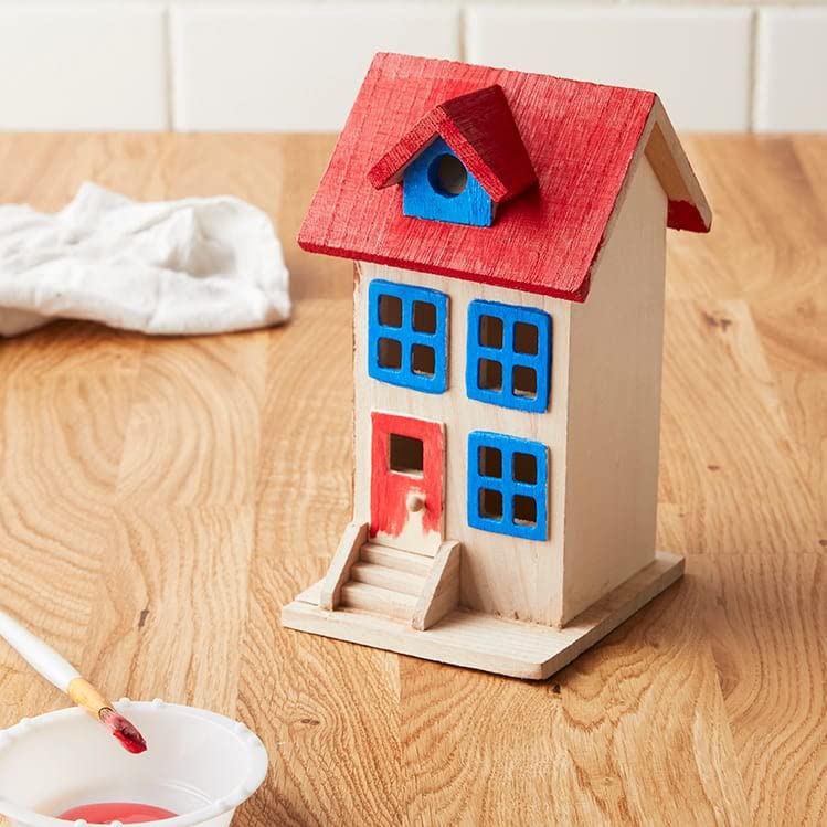 Make Market 7.5" Wooden Townhouse Birdhouse - Unfinished Birdhouse Made of 100% Wood, Outdoor Nesting Boxes - Bulk 8 Pack
