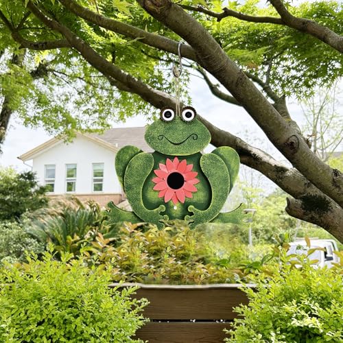 Wood Frog Bird House for Outside Decorative Bird Houses Hanging Outdoor Garden Patio Yard Hand-Painted Green Birdhouse Nesting Box for Bluebird Finch Wren Sparrow Chickadee (1)