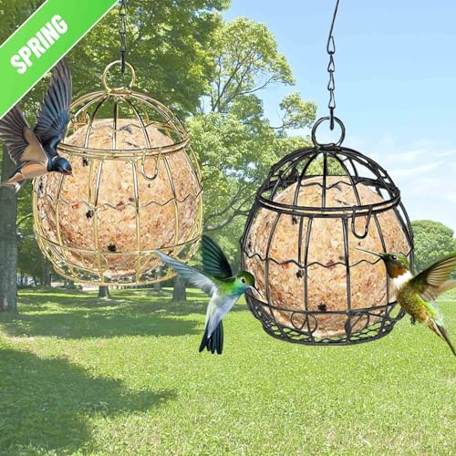 8 Pcs Suet Bird Feeders for Outside Hanging, Metal Wild Bird Feeders | Suet Ball Feeder for Outdoors with Hooks, Weatherproof, for Garden Yard Patio Outside Decoration, Easy to Clean & Hang,Black - color: Black-8pcs