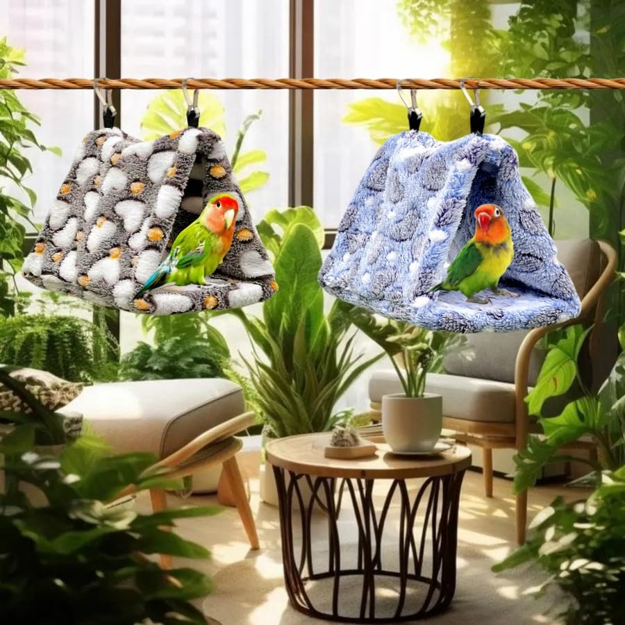 2 Pack Bird Nest Plush Snuggle Bird Hammock Hanging Bird Cave Parrot Sleeping Bed Shed Hut Hanging Tent for Budgie Finch Parakeet Cockatiel Cockatoo Lovebird-Loving Heart (Brown&Purple) - color: Brown&Purple(Loving Heart)