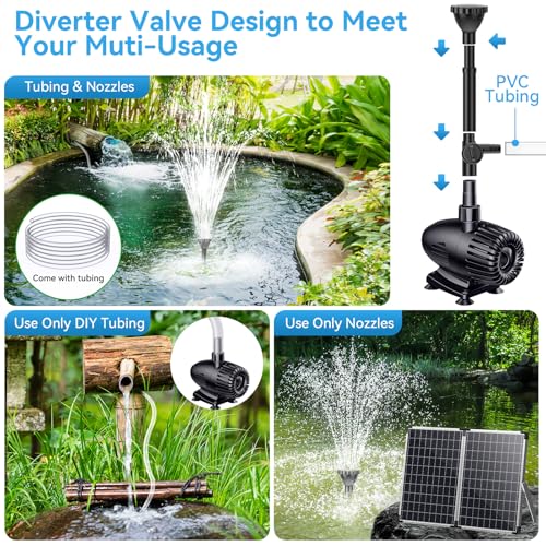 55W Solar Fountain Pump for Outdoor Pond, 480GPH Solar Pond Pump with Dry-Run Protection, Solar Powered Water Pump with PVC Tubing, 17Ft Cord for Ponds, Garden, Waterfall, Hydroponics - size: 55W