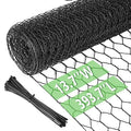 Chicken Wire 13.7 in x 393.7 in Poultry Wire Netting Hexagonal Galvanized Mesh Garden Fence Barrier for Pet Rabbit Chicken Fencing with 100 Pcs Cable Zip Ties(PVC-Coated) - color: Black, size: 13.7"x393.7"+100Ties