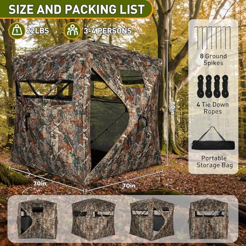 TLC Sport Hunting Blind with Carrying Bag, 270/360 Degree See Through Ground Blind, Pop Up Hunting Tent Portable Concealed Camouflage Tent for 2/3/4 Person - size: 3-4 Person