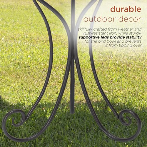 Alpine Corporation Vintage Metal Birdbath with Twigs and Bird Figurines - Iron Outdoor Decor for Garden, Patio, Deck, Porch - color: Silver