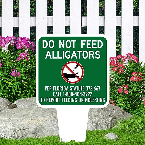 Do Not Feed Alligators Sign, 9"x17", Heavy Duty Integrated Ground Stakes, Indoor/Outdoor Use, Rust Free Aluminum Composite, Made in USA by My Sign center - color: Alligators, size: 9"x17"