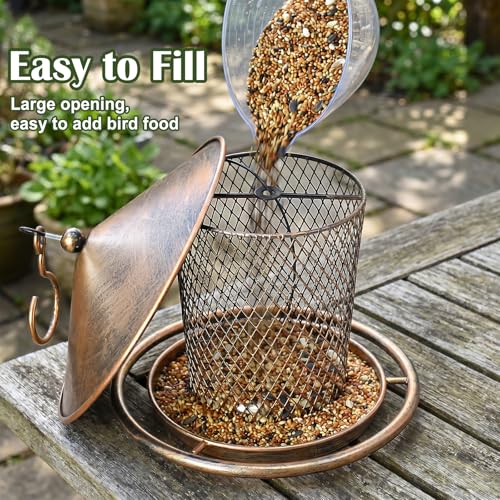 Bird Feeder, Weatherproof Wild Bird Feeders for Outdoors | Birds Feeding Station Metal Round Roof Birdfeeder for Garden Yard Outside Hanging Decor