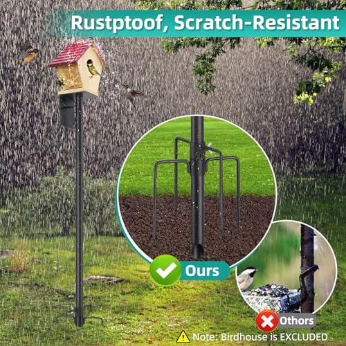 Bird House Pole,102 Inch Heavy Duty Bird Feeder Pole Mount Kit for Outdoors, 5-Prong Base, Splicing Adjustable Feeding Stand Station for Birds Watching,Weather Station (Birds House Not Included) - size: 102"