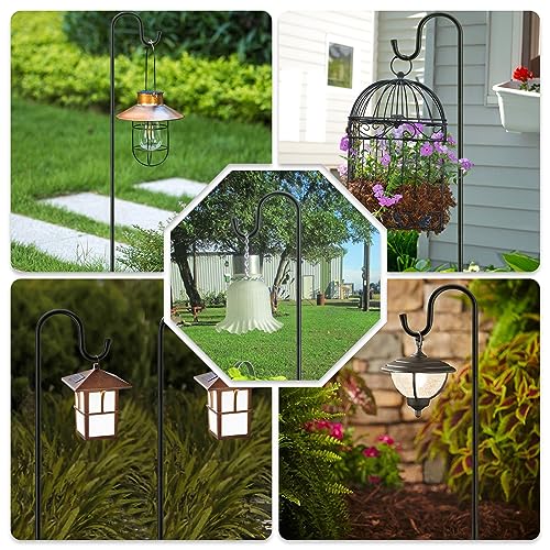 60" Shepherds Hooks for Outdoor, Heavy Duty Bird Feeder Pole for Hanging Lantern, Hummingbird Feeder, 7 Prongs Base Shepherds Hook for Bird Feeders Outside,1 Pack, Black - size: 60in-1pcs