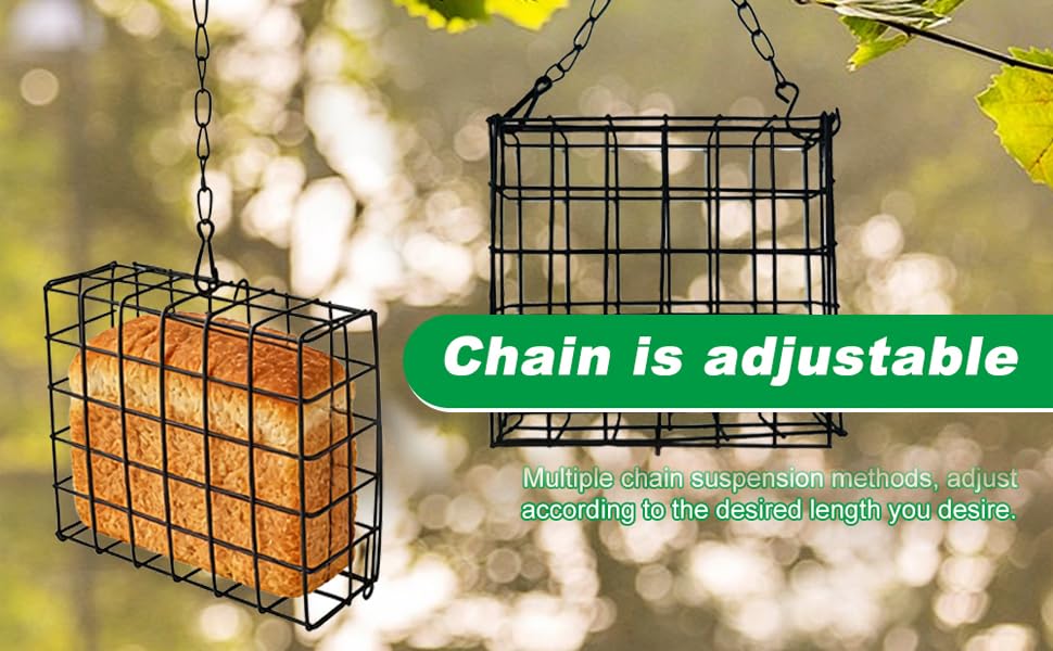 Suet Bird Feeder 2 Pack, Hanging Cage for Standard 11 oz Cakes | Fruit slice or seed block use; latch-door holders for branch, shepherd hook, or porch placement