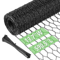 Chicken Wire 13.7 in x 590.5 in Poultry Wire Netting Hexagonal Galvanized Mesh Garden Fence Barrier for Pet Rabbit Chicken Fencing with 100 Pcs Cable Zip Ties(PVC-Coated) - color: Black, size: 13.7"x590.5"+100Ties