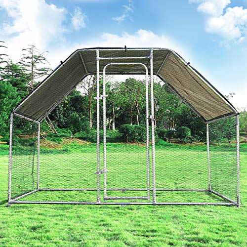 Giantex 9.2ft Large Metal Chicken Coop, Walk-in Chicken Coops Hen Run House Shade Cage with Waterproof and Sun Protection Cover for Outdoor Backyard Farm Use Poultry Cage (9.2 x 6.2 ft, Flat) - size: 110.5"L x 75.0"W x 77.0"H