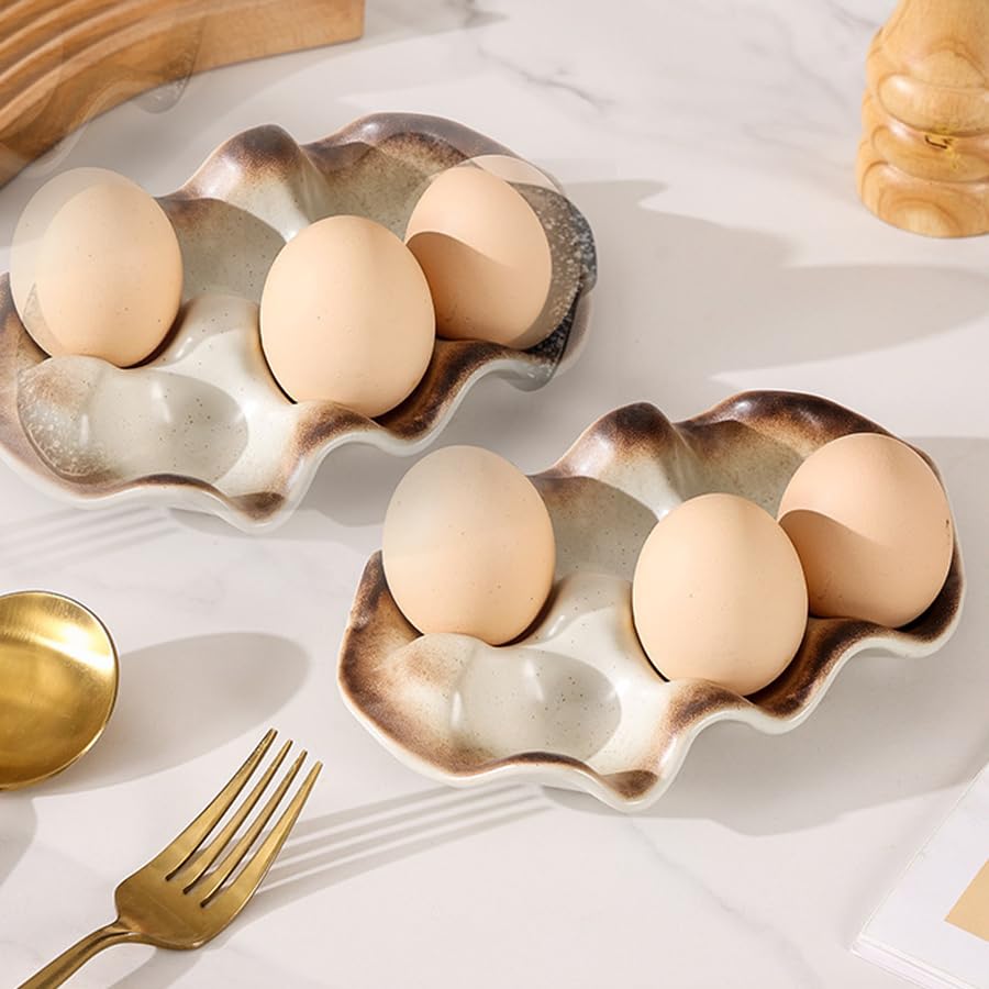 ARFUKA White Ceramic Egg Basket Egg Tray for Refrigerator and Countertop Egg Container Eggs Keeper Storage Organizer