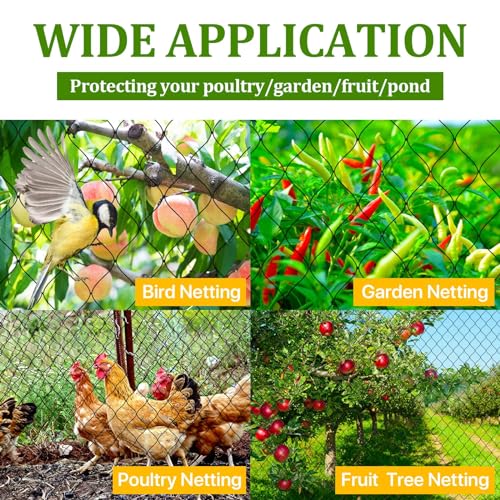 Bird Netting for Chicken Coop - 50x50ft Chicken Netting for Chicken Coop Roof, Poultry Net Coop Netting Cover, Hawk Netting for Chicken Run Fence, 2.4" Mesh Anti Bird Net for Garden Aviary Tree Deers - size: 2.4", 50' x 50'