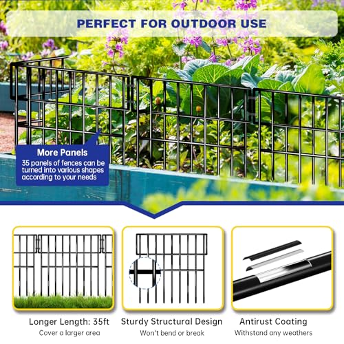 35 Panels Garden Fence Animal Barrier, 38 Ft(L) X 13 in(H) No Dig Fence for Dogs, Upgrade 1.2in Gap Garden Border Ground Defense, Rustproof Metal Outdoor Wire Fencing for Dogs, Rabbits - size: 35 Panels 38ft x 13in