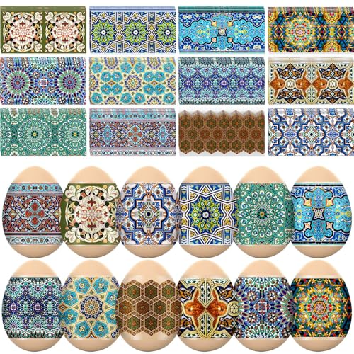 Fullhawl 48 Pcs Easter Egg Decoration Kit Heat Shrink Tube Decoration Easter Egg Packaging Pysanka Pysanky Pattern Egg Stickers for Party Decoration Packaging Eggs - style: Pysanka
