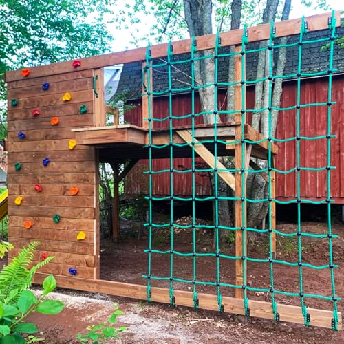 Climbing Cargo Net 70" x 150" Climbing Net Outdoor Military Cargo Net for Climbing for Playground Treehouse, Swing Set, Backyard Climbing Frame, Playset- Green - color: Green - 70" x 150"