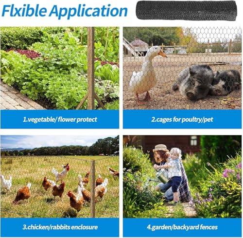 1/2 Inch Black Wire Mesh Roll - 48'' x 100' Chicken Wire Fence, 20 Gauge Hardware Cloth Poultry Netting for Garden/Animal Barrier/Rabbit/Floral/Chicken Coop/DIY Projects - size: 1/2inch-48inch×100ft