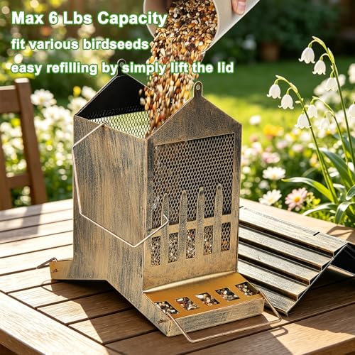 Large Metal Bird Feeder House Outdoor Hanging 2-Side Feeding 6 Lbs Capacity | Heavy Duty, Waste Proof, Waterproof, Weatherproof, Chew-Proof, House Shape, Easy to Refill and Clean, No Frequently Refill - size: M- 6 lbs capacity