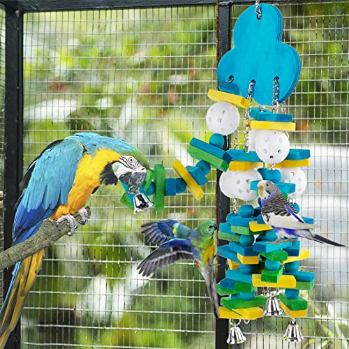 Large Bird Parrot Toys for Cockatoos African Grey Macaws Amazon Parrots | MEWTOGO, Brightly Colored, Appealing to Birds, Natural Wood, Bird Gifts, Blueberry Style - color: Blue