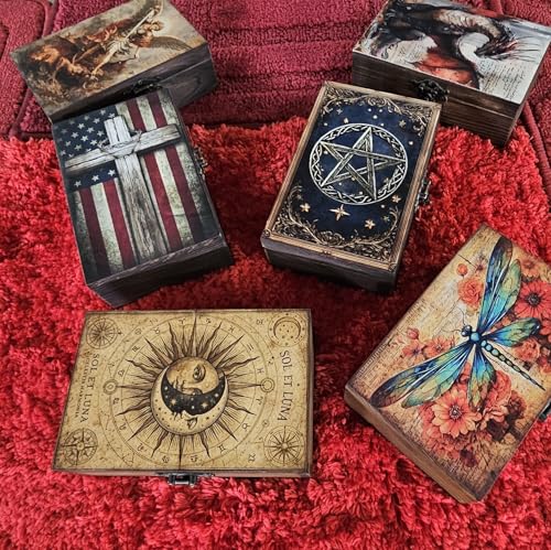 RK Collections Wooden Jewelry Boxes | Trinket Boxes (Tarot Box) Vintage Wooden Prayer Box for Religious Gift. Trinket case Holder (6.5 x 4.25 x 2.25 inches) - style: Tarot Box