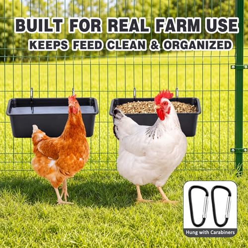10 Pack Chicken Feeder,5 Quart Hanging Goat Waterer,Black | Two Mounting Options, Metal Clips and Screws,Solid base without holes,Livestock Feed Buckets for Sheep Duck Coop, Farm, Geese - color: Black
