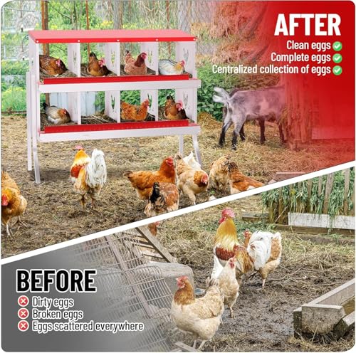 Chicken Nesting Boxes 8 Holes Galvanized Steel Rustproof Egg Laying Box with Egg Collection Systems, Hen Eggs Laying Box, Ventilated/Easy to Install, for Chicken House/Duck House/Hen - color: Red, size: 8 Holes with Legs