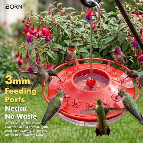 Hummingbird Feeder for Outdoor, Bee Ant Resistant, Flat, Plastic, 2 PK, Red | BPA free, 14 Feeding Ports, 13 OZ, 1.2LB,No Leak, Easy to Clean and Refilling, Hanging - style: 2 Pack