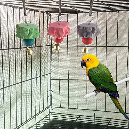 6PCS Bird Grinding Beak Calcium Stone with Bell Rat Mineral Lava Block Trimming Teeth Chewing Toys for Chinchilla Bunny Budgie Cockatiel Parakeet Parrot(Random Delivery of Color)