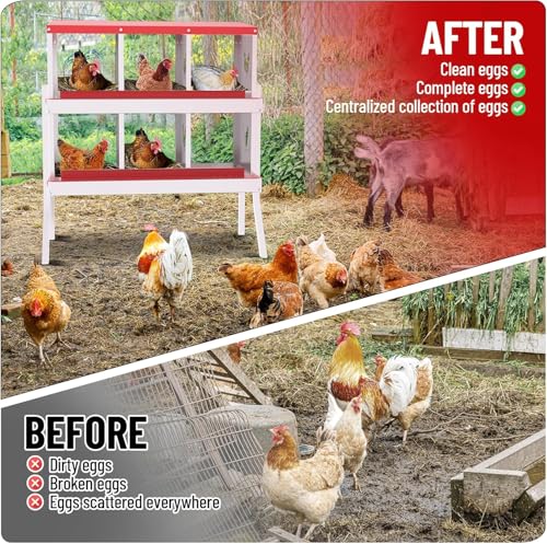 Chicken Nesting Boxes 6 Holes Galvanized Steel Rustproof Egg Laying Box with Egg Collection Systems, Hen Eggs Laying Box, Ventilated/Easy to Install, for Chicken House/Duck House/Hen - color: Red, size: 6 Holes with Legs