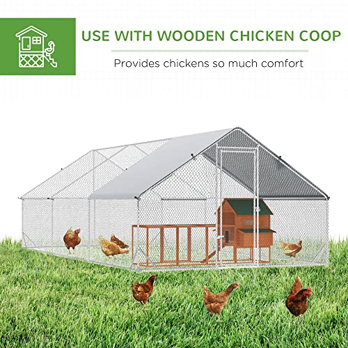 PawHut Large Chicken Coop w/Waterproof Anti-UV Cover 9.8' x 19.7' x 6.6' | Metal Chicken Run, Spire Shaped Walk In Fence Cage Hen House, Outdoor Yard Farm Use, 1" Tube Diameter - size: 118.1"L x 236.2"W x 78.7"H