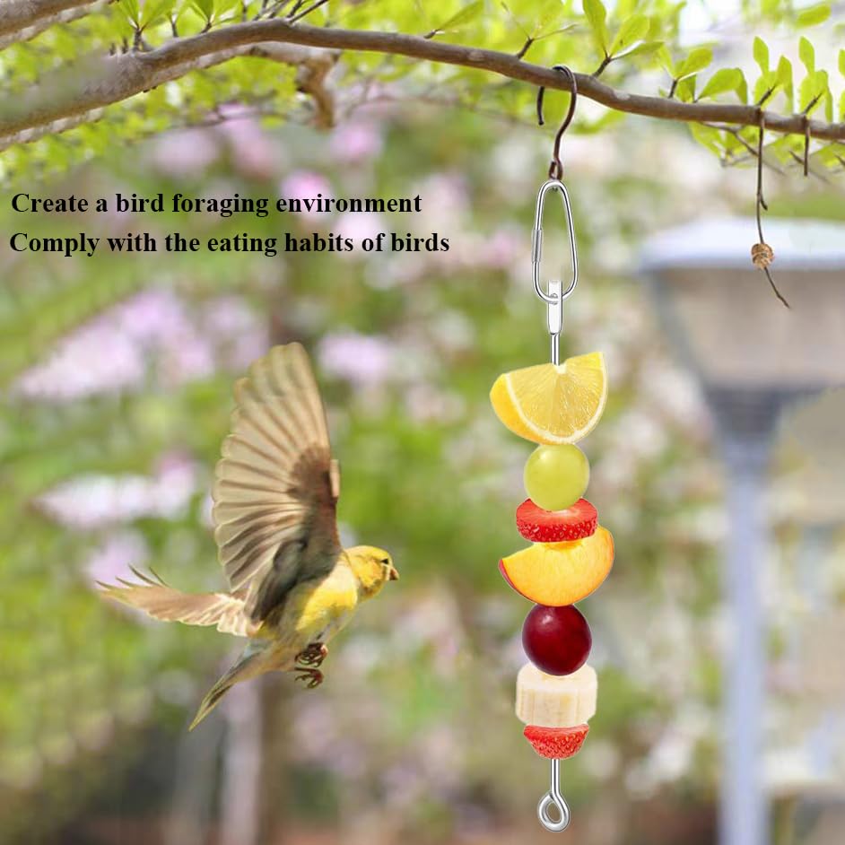 2pcs Hanging Bird Treat Skewer Parrot Fruit Feeder, 10.2 Inch Stainless Steel Bird Fruit Fork Food Holder Foraging Toy for Parrot Parakeet Conure, LXLVOUEG - size: Ring-10.2inches-2P