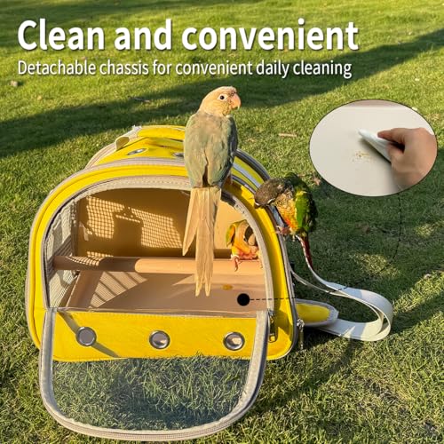 Bird Carrier,Bird Cage Parakeet Parrot Budgie Carrier Backpack for Small Birds, Travel Bird Cages with Perch, Transparent Ventilation Cockatiels, Lightweight Pet Carrier for Outdoor Use(Yellow) - color: yellow