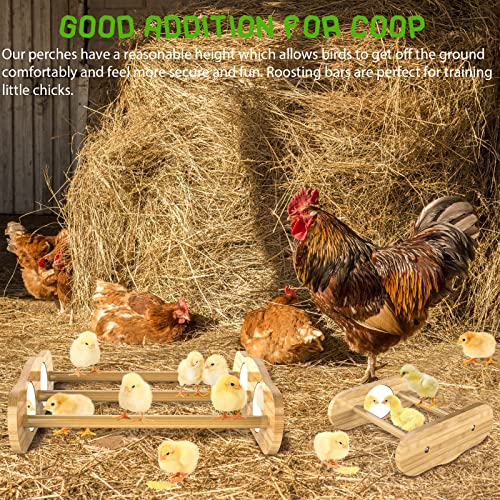 Bamboo Chick Perch with Mirror, 2 Pack | strong roosting bar for coop and brooder, training perch for large birds, hens, parrots, macaw, easy assemble&clean,fun toys