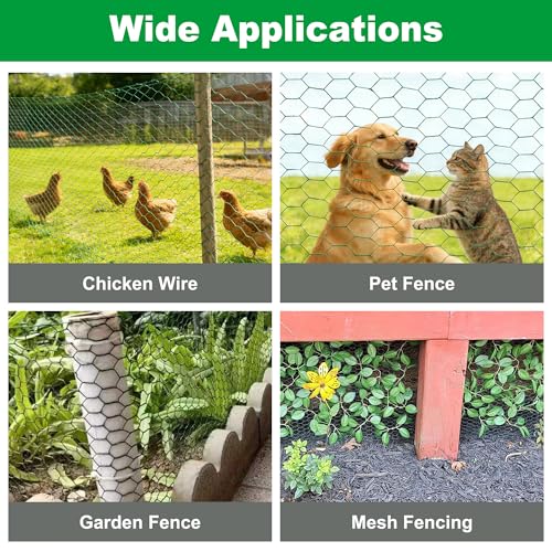 Chicken Poultry Wire Fencing,4inx10ft Vinyl Coated Hardware Cloth Rust-Resistant Hexagonal Mesh Roll with Snips/Gloves for Vegetable/Garden/Pets/Plants/Floral Netting - size: 4inx10ft/4inx118in