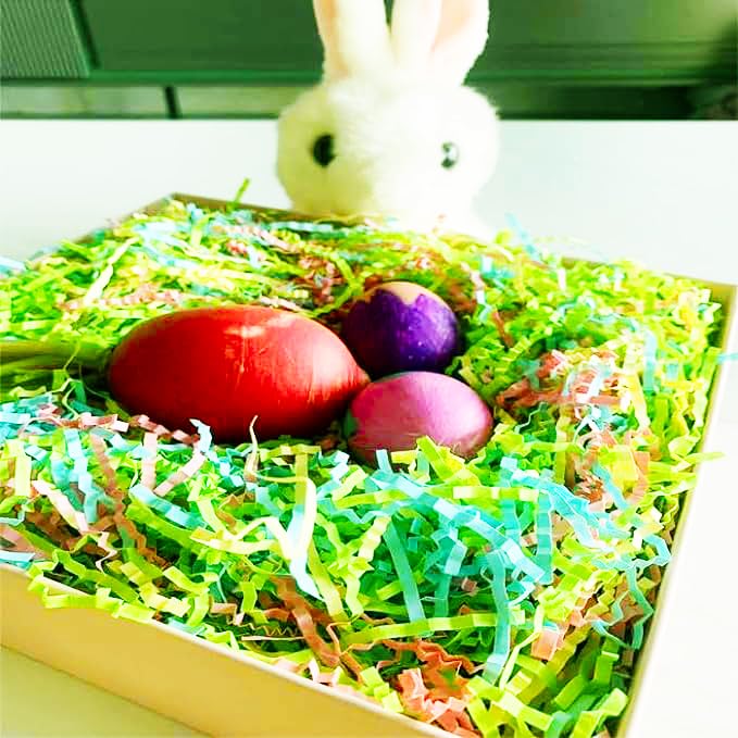 Lridescent Rainbow Easter Grass Crinkle Cut Paper, Raffia Basket Shreds Tissue Paper for Easter Egg Hunt, DIY Gift Packaging, Party Favors Decoration-100g /3.53oz(Rainbow)