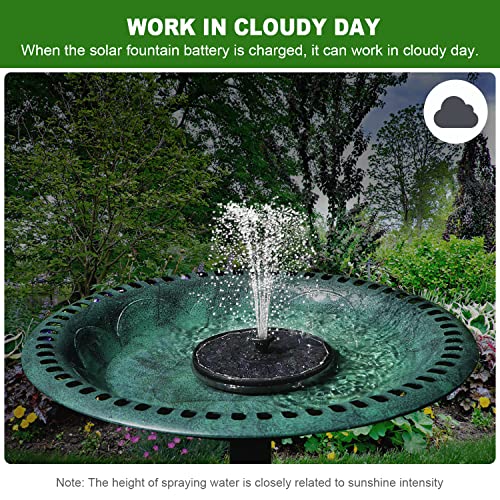Yzert Solar Fountain with 2000 mAh Battery Backup Works in Cloudy, Glass Solar Powered Bird Bath Fountains with 7 Nozzles, 3.5 W Solar Fountain Pump for Birdbath,Garden, Outdoor, Pond