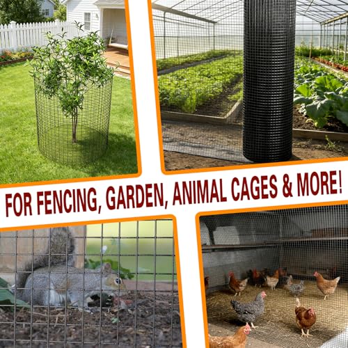 Black Hardware Cloth 1/2inch 24inx100ft, Chicken Wire Fencing, PVC Coated Metal Welded Wire Mesh Roll, for Rabbit Snake Groundhog Gopher Netting Cage Vegetable Garden Fence Animal Barrier - color: Black, size: 1/2in 24in×100ft