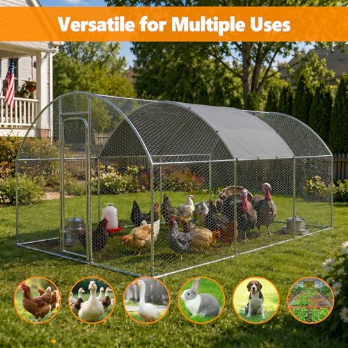 Metal Chicken Coop with Waterproof Curved Roof, 19.7×9.8×6.4ft | Thickened Steel Frame, Predator-Proof Wire, Weatherproof & UV Resistant Cover, Detailed Assembly Guide & Tool Kit - size: 236.4"L x 118.1"W x 76.8"H