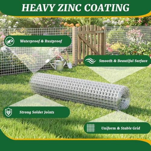 19-Gauge Galvanized Hardware Cloth, 1/2 in Mesh, 16 in x 50 ft | 1/2-inch welded wire mesh roll for chicken coops, garden barriers, tree guards, cage repairs and DIY screens - color: Sliver, size: 1/2in x 16in x 50ft
