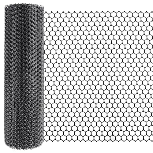 Chicken Wire Fencing Roll 15.7 x 240 in, Black Plastic Garden Mesh | HDPE weather-resistant mesh, easy to cut and install, includes 30 zip ties, for gardens, plant protection, pets and coops - color: Black( Plastic)