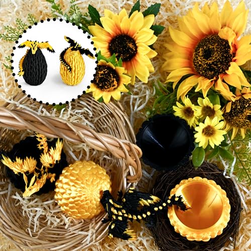 Impossmaker 2PCS 3D Printed Dragon Egg with Dragon Inside, Black and Gold Eggs Articulated Fantasy Fidget Toys, Collectible Mythical Creature Gifts for Adults Teens, Cool Stuff Desk Decor - style: 2P
