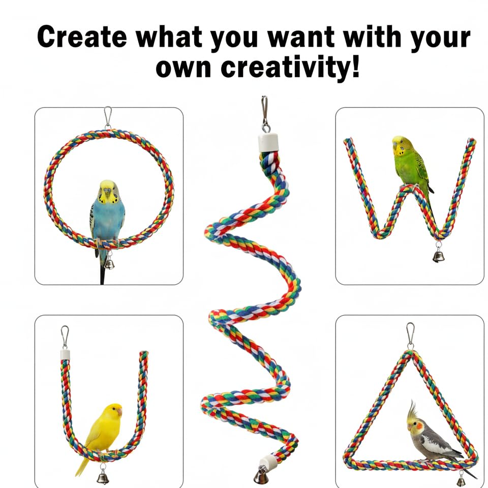 79'' Bird Perch,Bird Rope Perch & Birds Swing Set,Bird perches for cage,Rope Perch for Conures,Parrots,Cockatiel,Lovebird,Budgerigar,Parakeet perches for cage