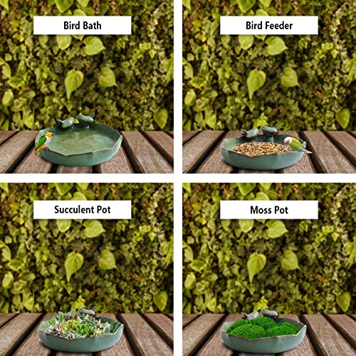 Ceramic 9.45 inch Beige Heavy Duty Ground Wild Bird Bath Bowl or Feeder for Outdoor Garden, Bowl Only - color: Beige