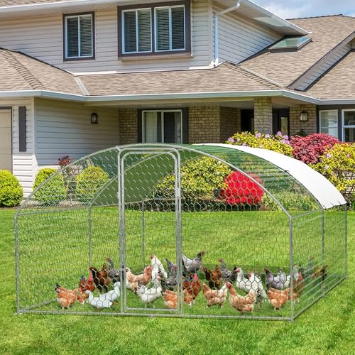Garvee Metal Chicken Run, 9.8 x 13.1 x 6.6 Ft Metal Chicken Coop for Yard with Waterproof and Anti-Ultraviolet Cover, Dome Roof Walk in Chicken House, Poultry Cage for Hen, Duck and Rabbit - size: 118.1"L x 157.5"W x 78.7"H