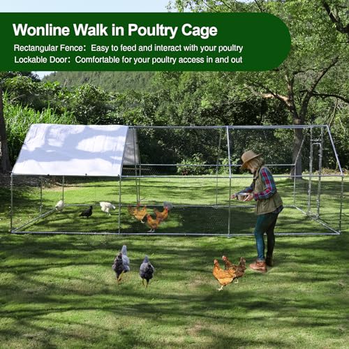 Chicken Coop Large Metal Chicken House/Pen with Climbing Frame for 15-20 Chickens, Outdoor Walk-in Poultry Cage Flat Shape for Ducks, Rabbits, Dogs Etc, 236" x 117.6" x 78.7" - 2 Box Set - size: 236.0"L x 118.1"W x 78.7"H